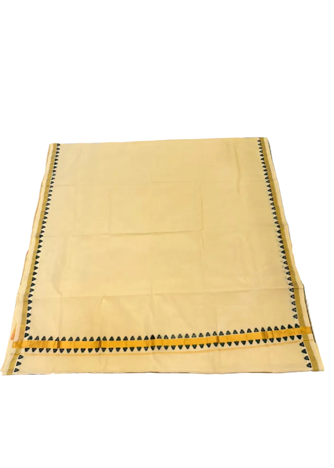 Southloom Kerala Cotton Kasavu Saree With Green Printed Design On Borders