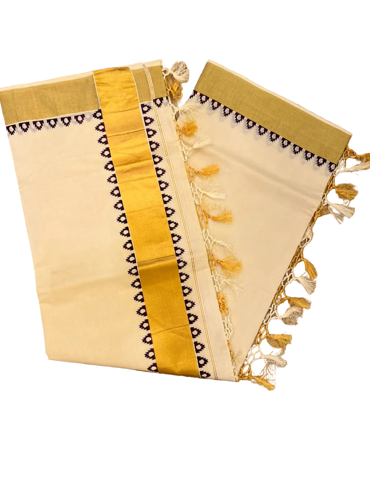 Southloom Cotton Kerala Kasavu Saree With Purple Print