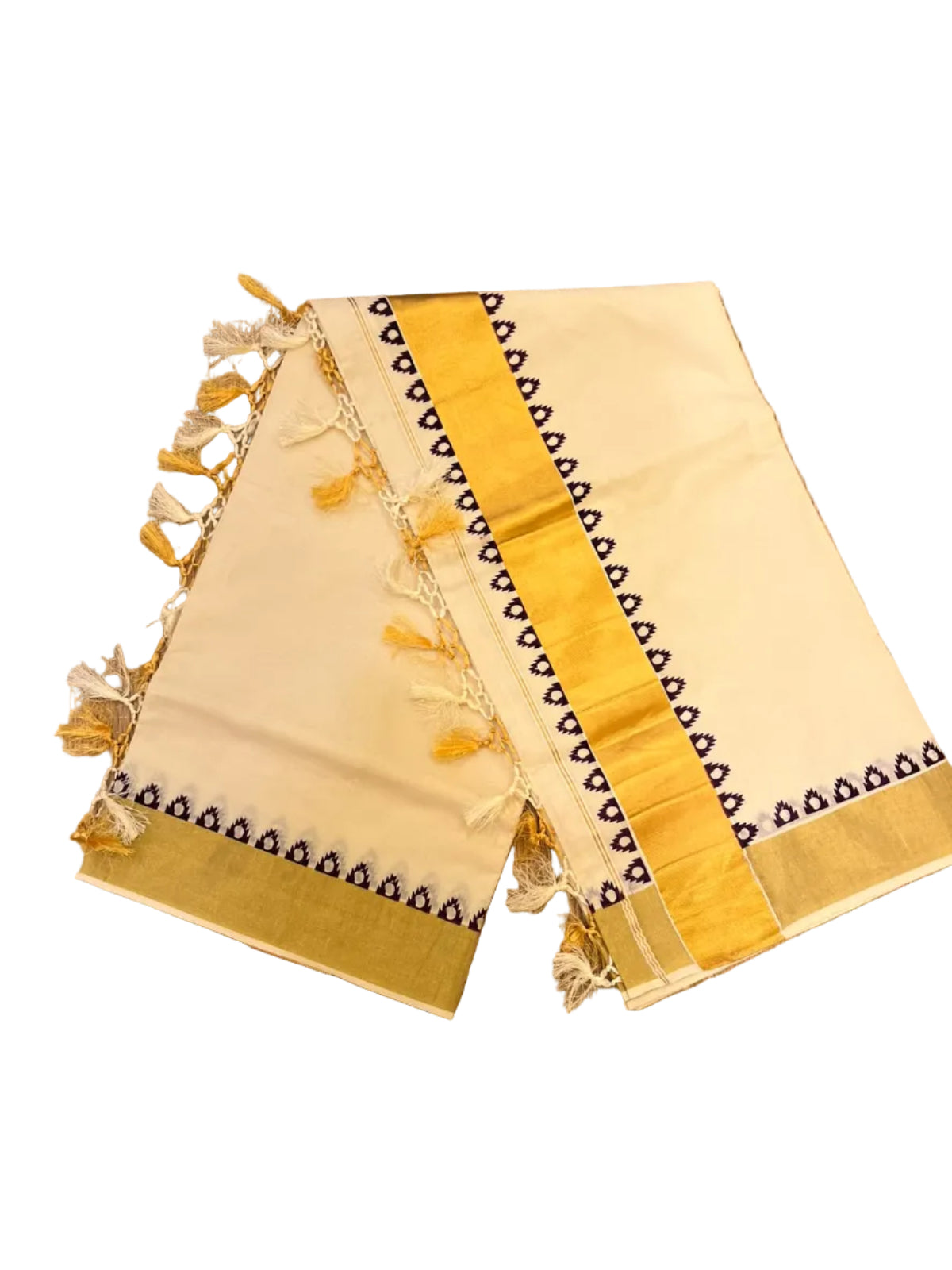 Southloom Cotton Kerala Kasavu Saree With Purple Print