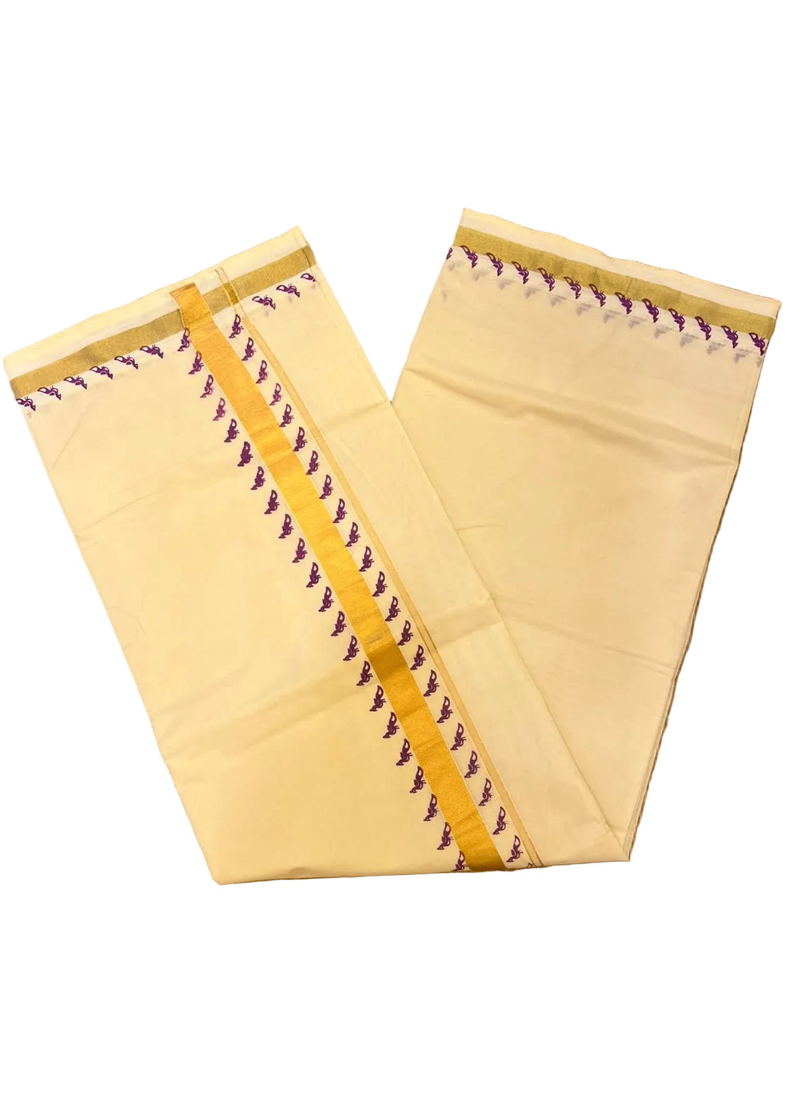 Southloom Cotton Kerala Saree with Golden Zari and Purple
