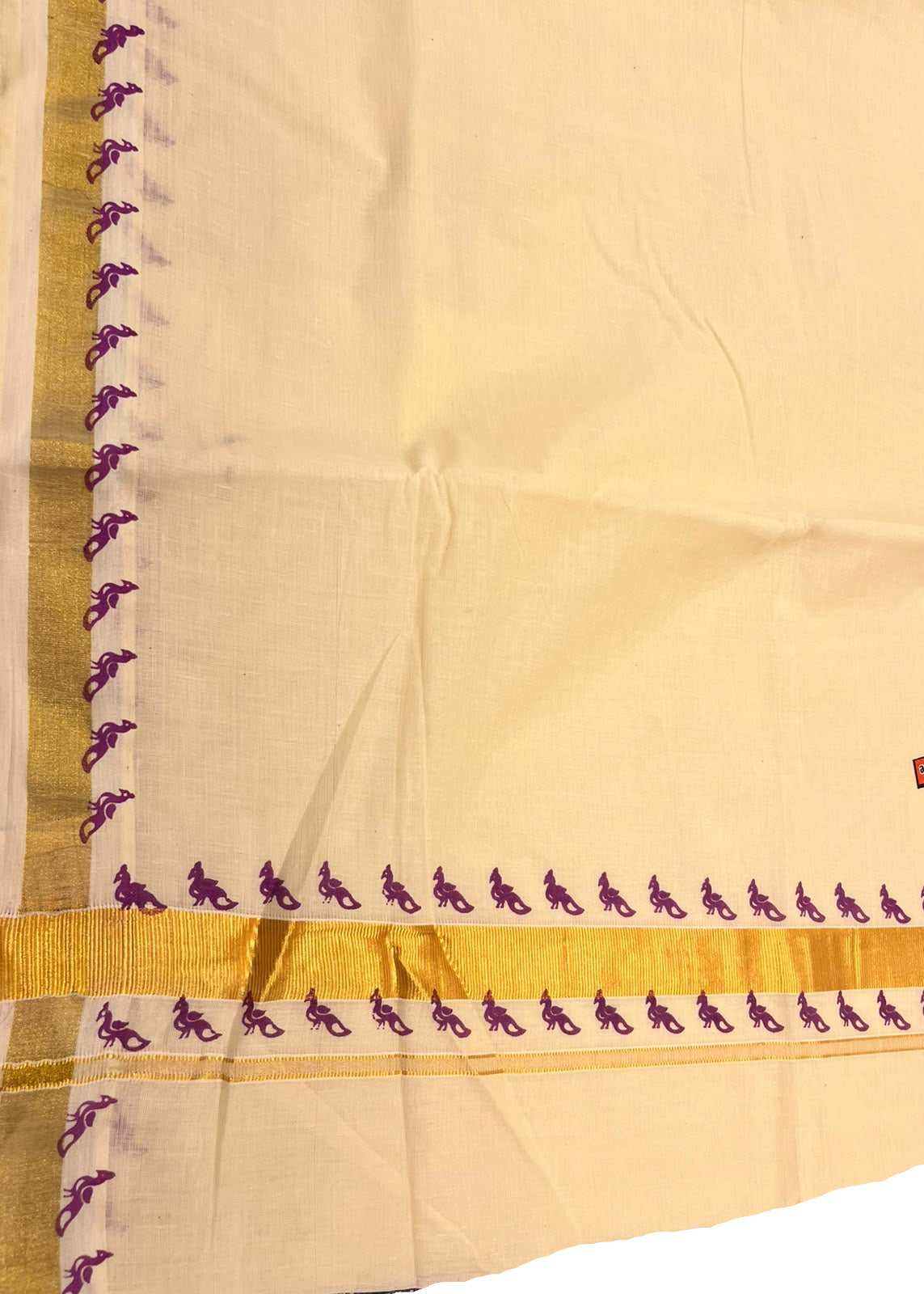 Southloom Cotton Kerala Saree with Golden Zari and Purple