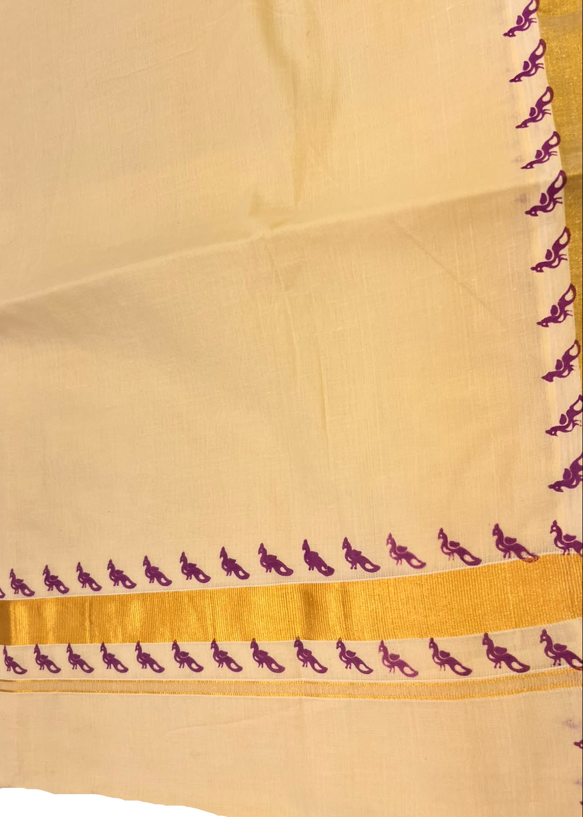 Southloom Cotton Kerala Saree with Golden Zari and Purple