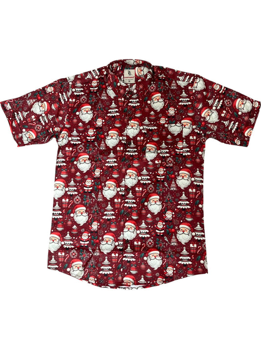 Southloom Ethinic Shirt With Christmas Printed for Men in Red Half Sleeve