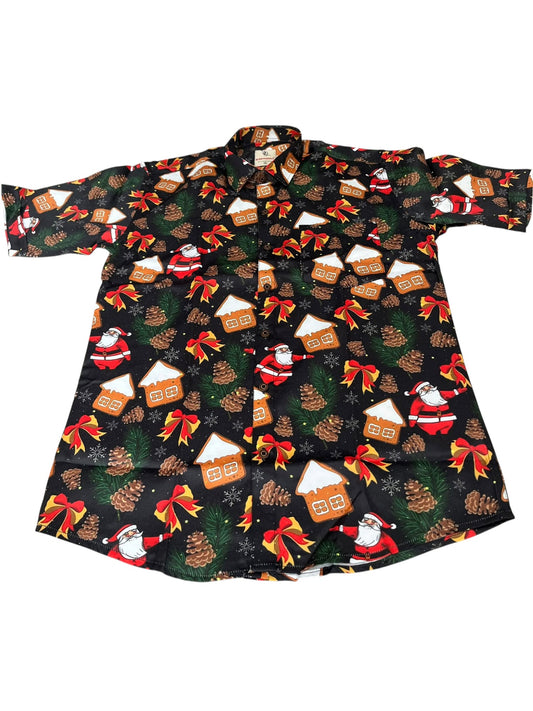 Southloom Ethinic Shirt With Christmas Printed for Men in Black Half Sleeve