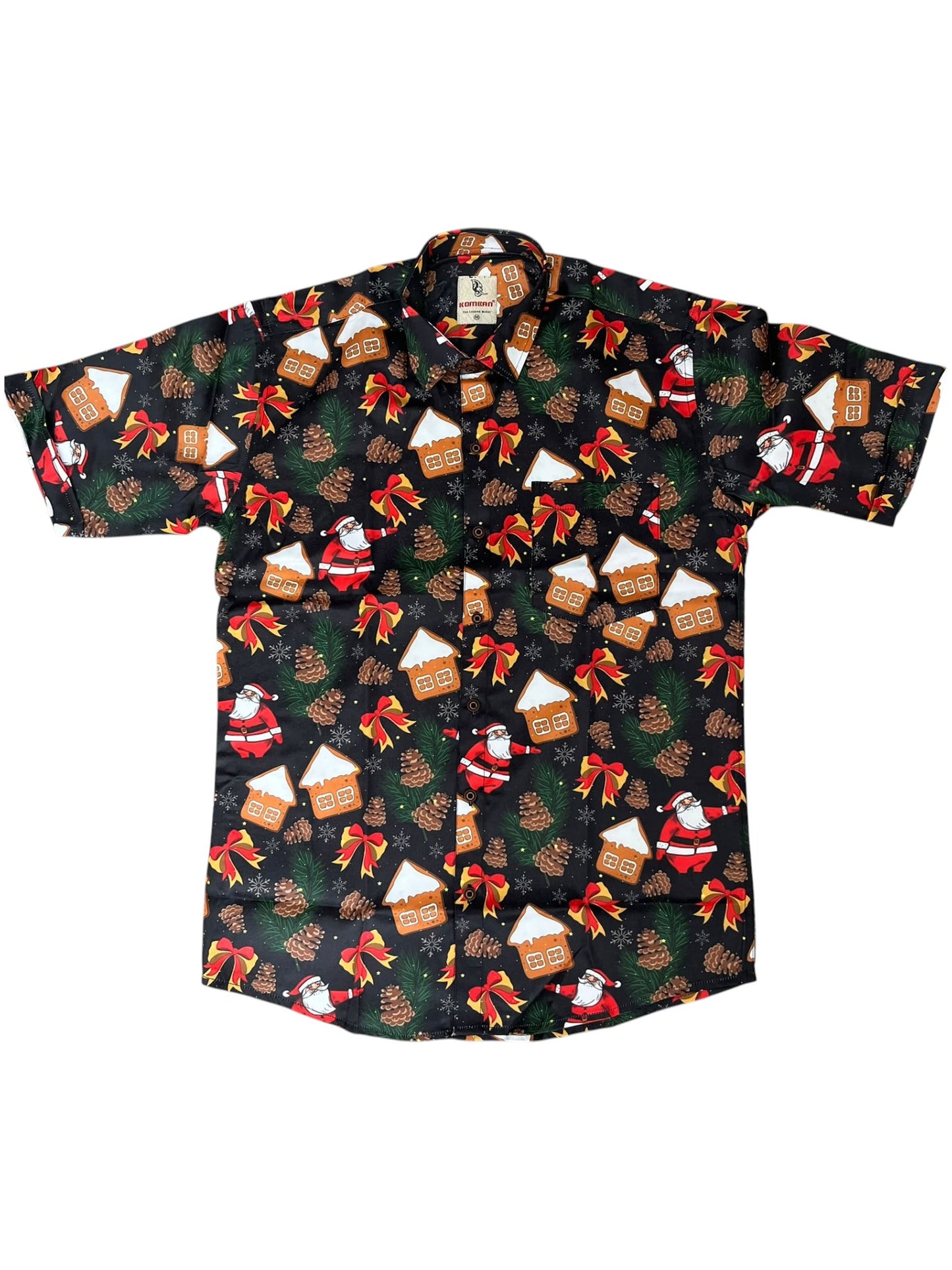 Southloom Ethinic Shirt With Christmas Printed for Men in Black Half Sleeve