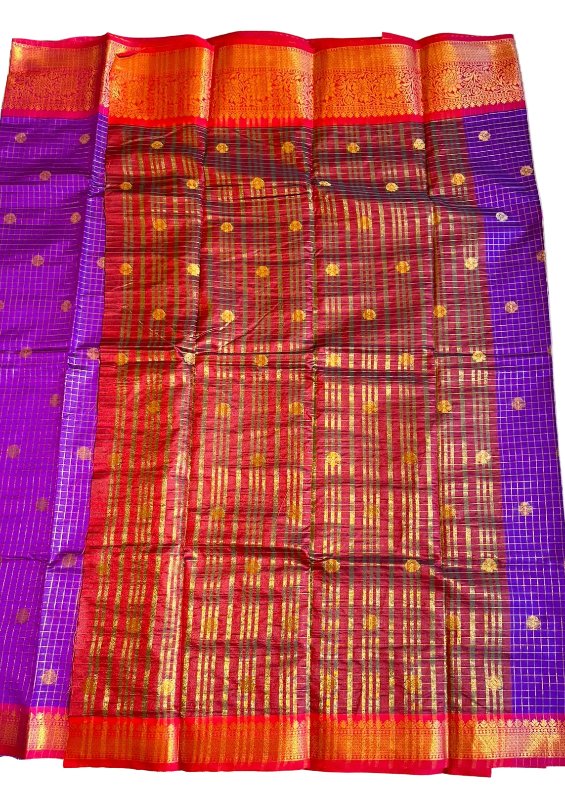 Purple and Pink  Colour Semi Silk Saree With Check Design SL634