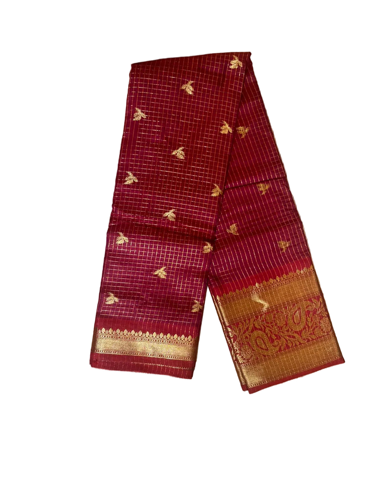 Maroon and Red Semi Silk Saree With Check Design On Body SL634