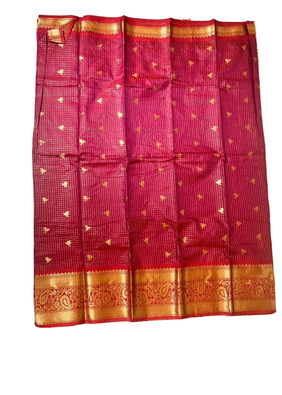 Maroon and Red Semi Silk Saree With Check Design On Body SL634