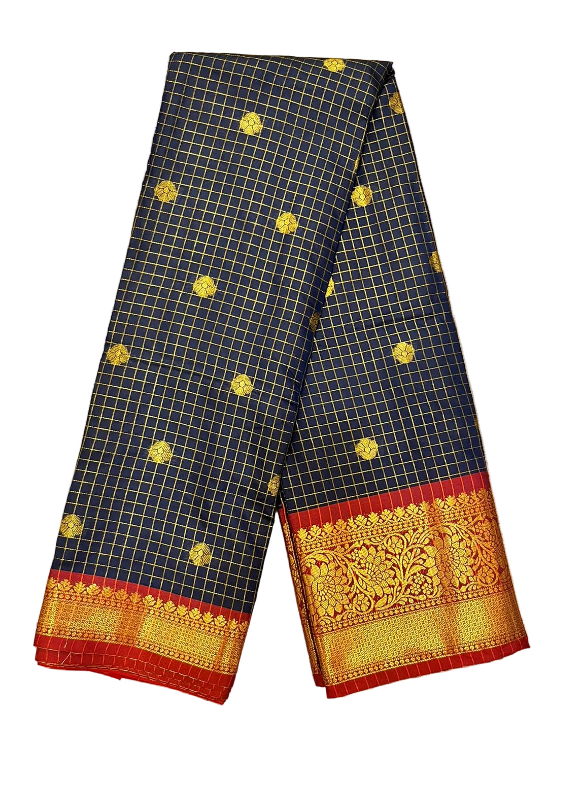 Navy Blue and Red Colour Semi Silk Saree With Check Design SL634
