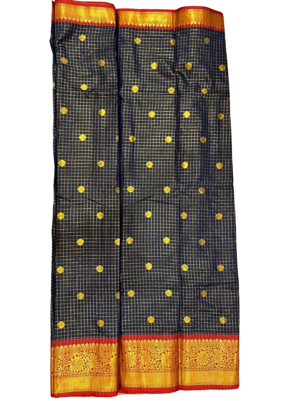Navy Blue and Red Colour Semi Silk Saree With Check Design SL634
