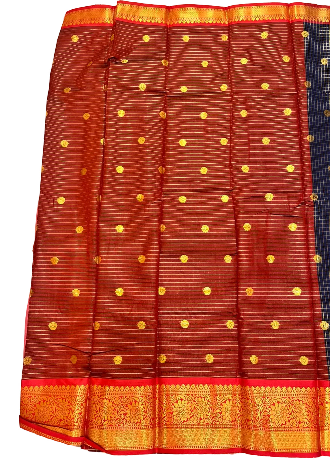Navy Blue and Red Colour Semi Silk Saree With Check Design SL634