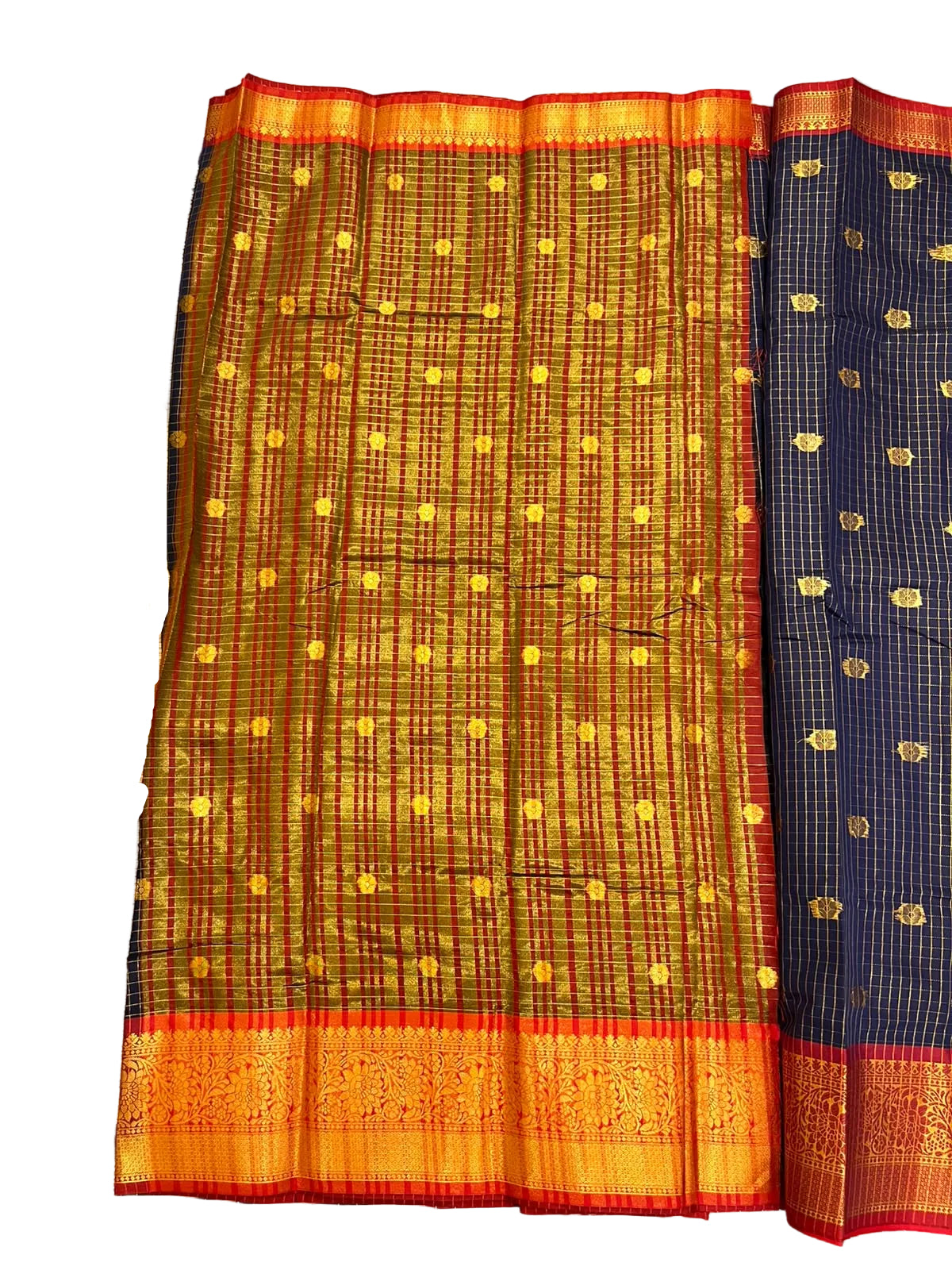 Navy Blue and Red Colour Semi Silk Saree With Check Design SL634