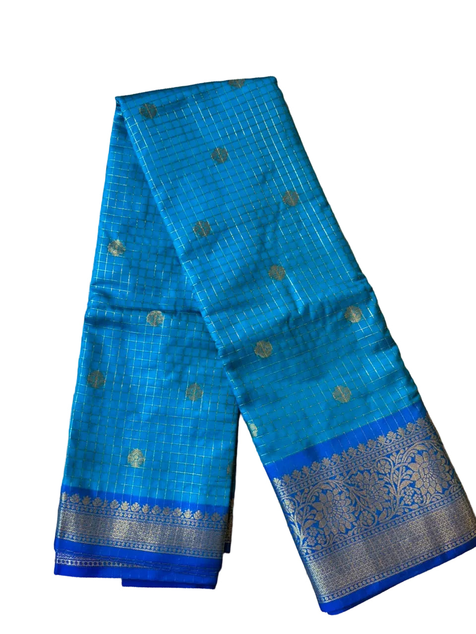 Peacock Blue and Royal Blue Semi Silk Saree With Check Design On Body SL634