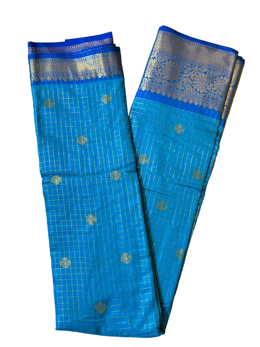 Peacock Blue and Royal Blue Semi Silk Saree With Check Design On Body SL634
