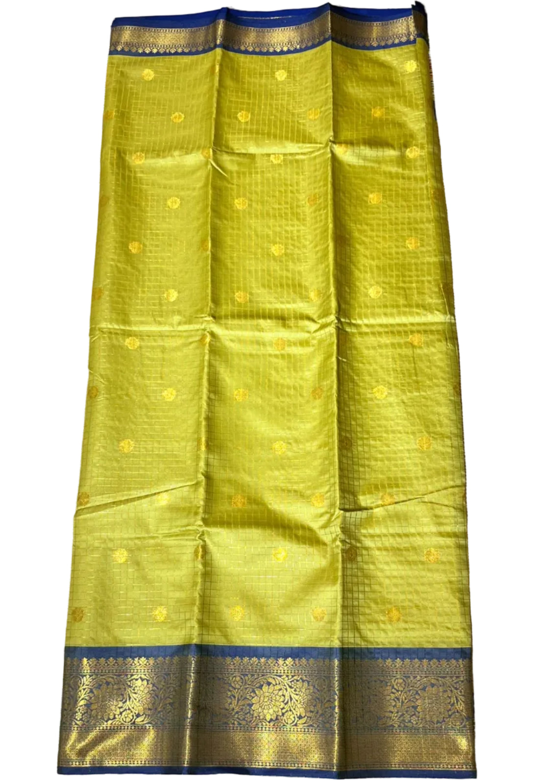 Olive Green and Navy Blue Silk Saree With Check Design On Body SL634
