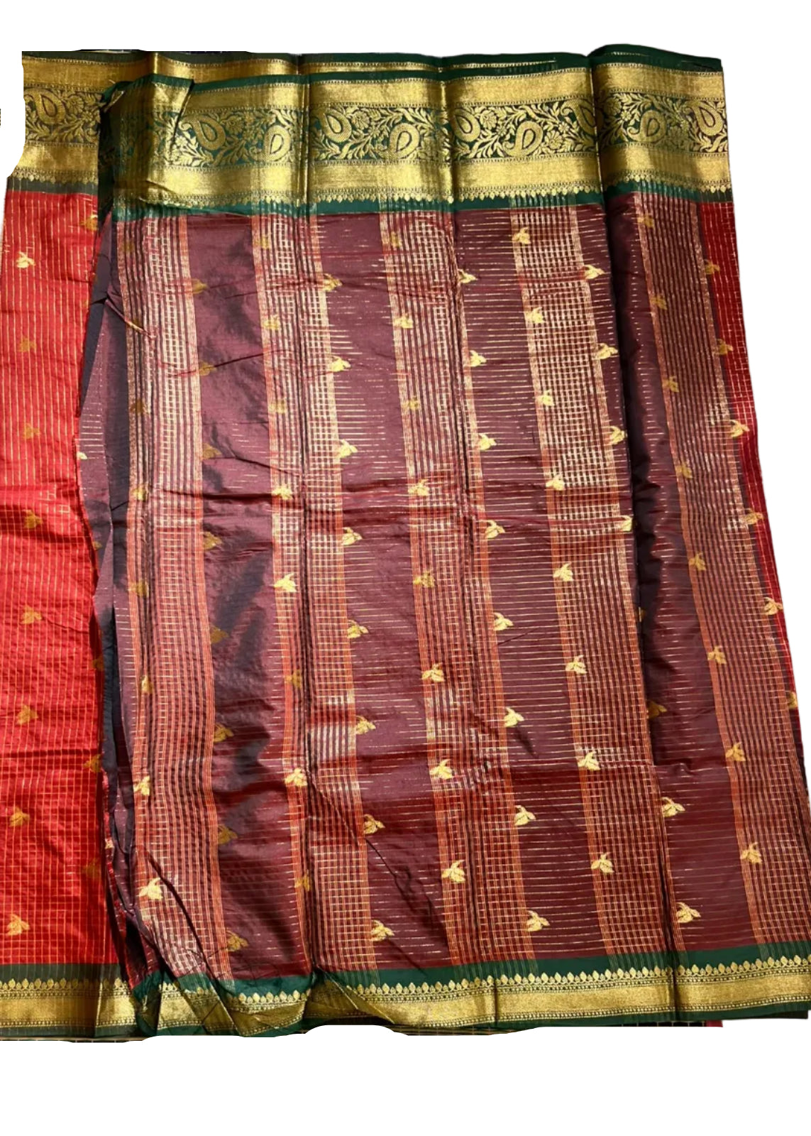Red and Green Colour Semi Silk Saree With Check Design SL634