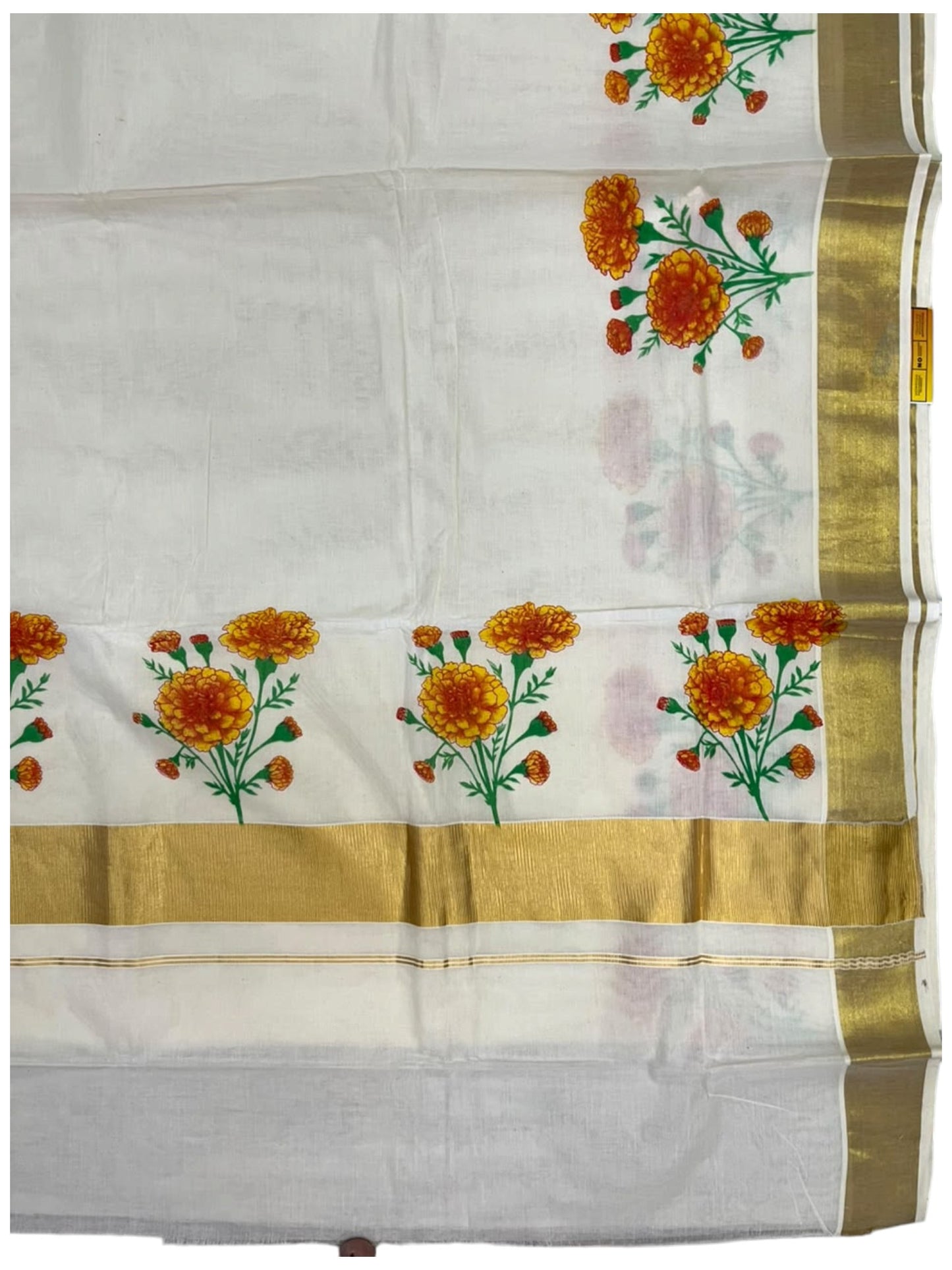 Southloom Kerala Cotton Plain Saree with Floral Printed Works on Border