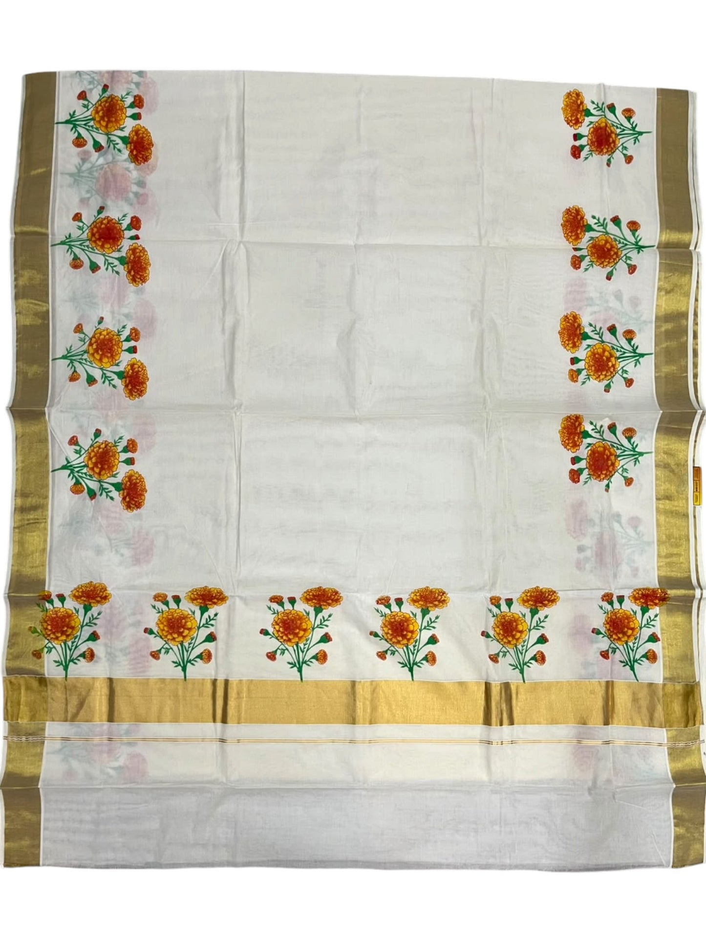 Southloom Kerala Cotton Plain Saree with Floral Printed Works on Border