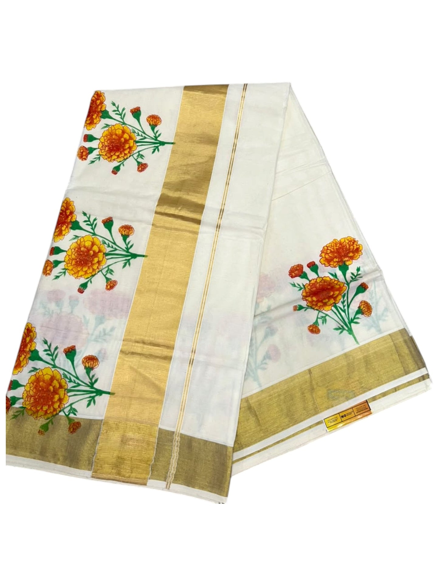 Southloom Kerala Cotton Plain Saree with Floral Printed Works on Border