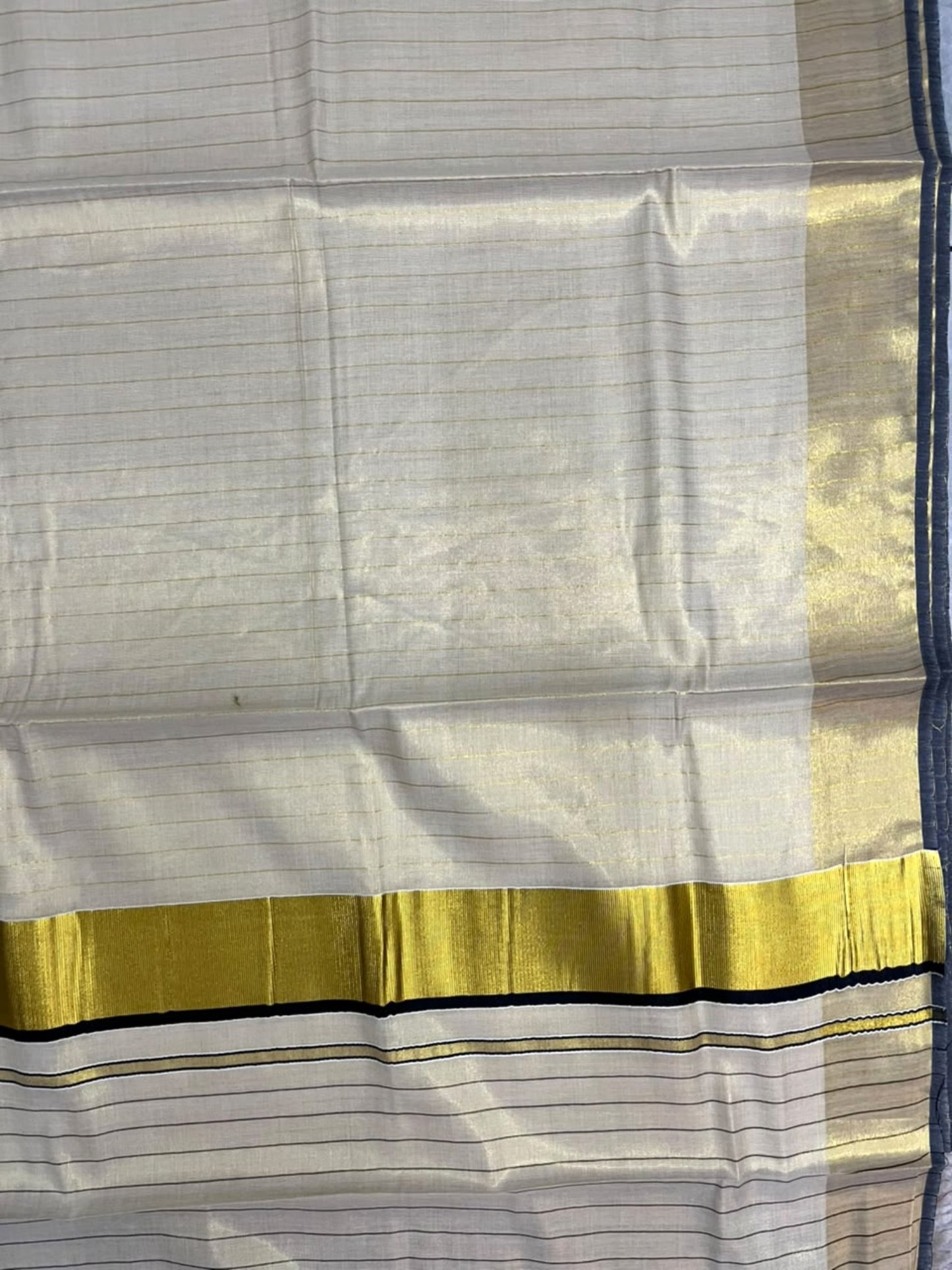 Southloom Kerala Tissue Kasavu Saree with Stripes on Body In Black Border