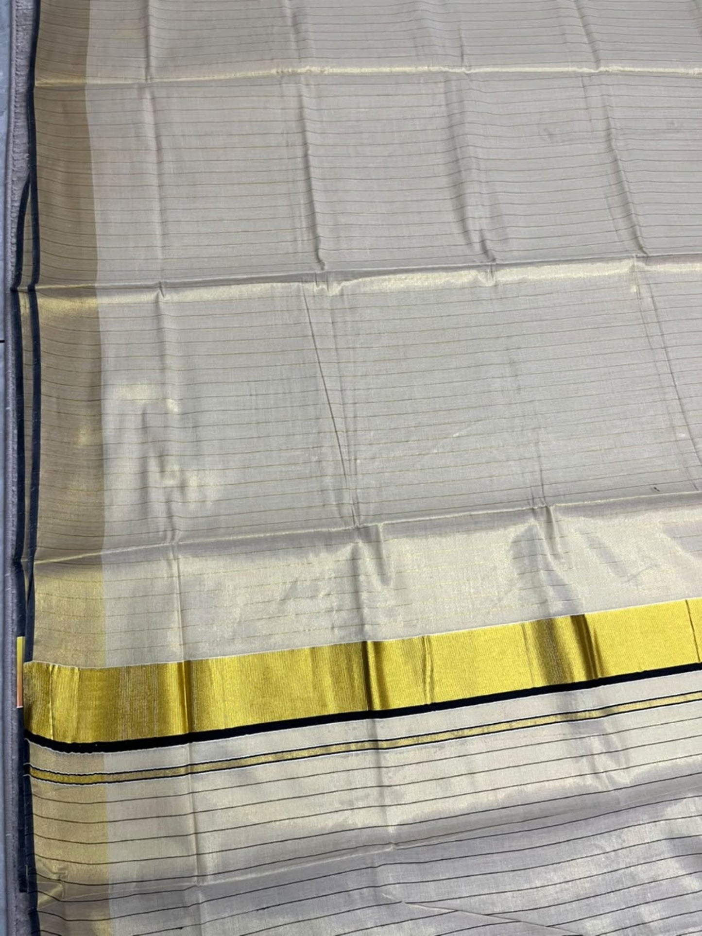 Southloom Kerala Tissue Kasavu Saree with Stripes on Body In Black Border