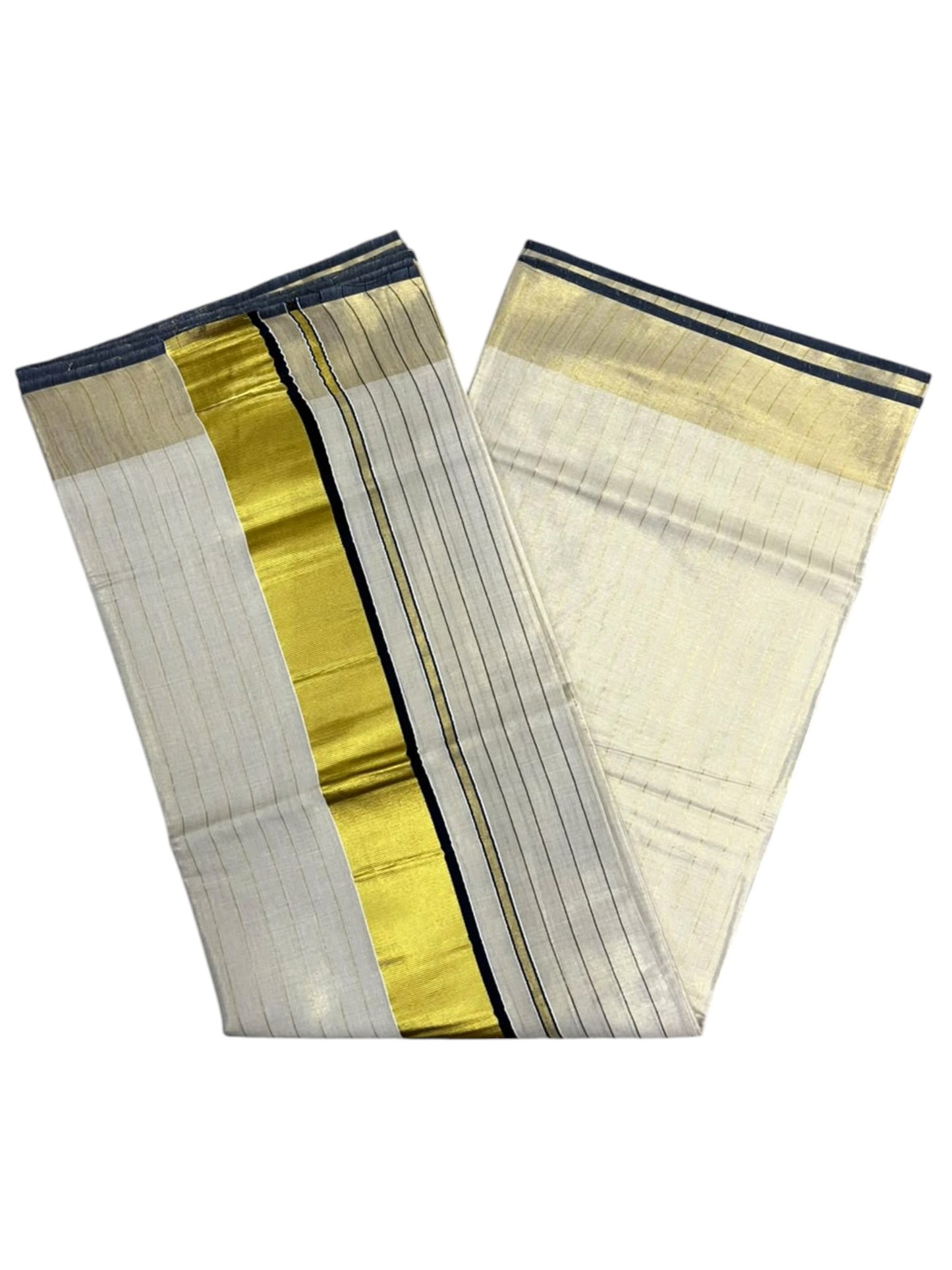 Southloom Kerala Tissue Kasavu Saree with Stripes on Body In Black Border