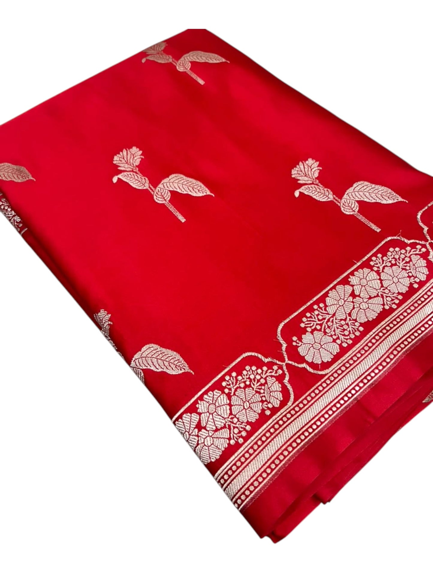 Southloom Satin Banarasi Silk Saree with Woven Work on Body And Borders In Red