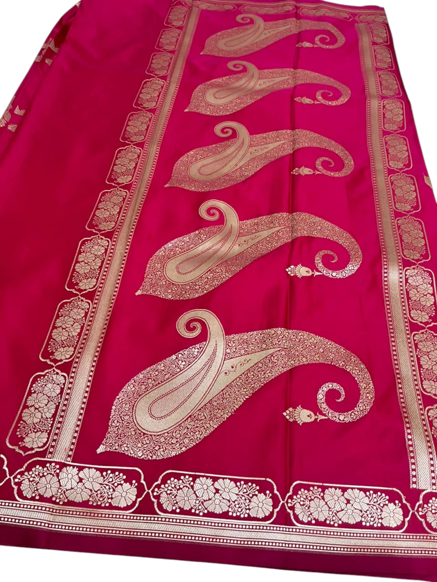 Southloom Satin Banarasi Silk Saree with Woven Work on Body And Borders In Dark Pink