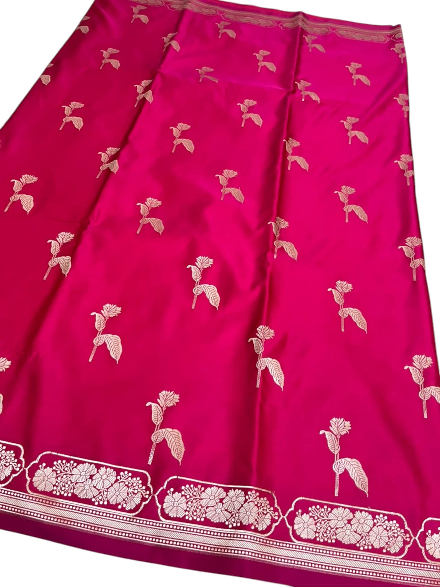Southloom Satin Banarasi Silk Saree with Woven Work on Body And Borders In Dark Pink