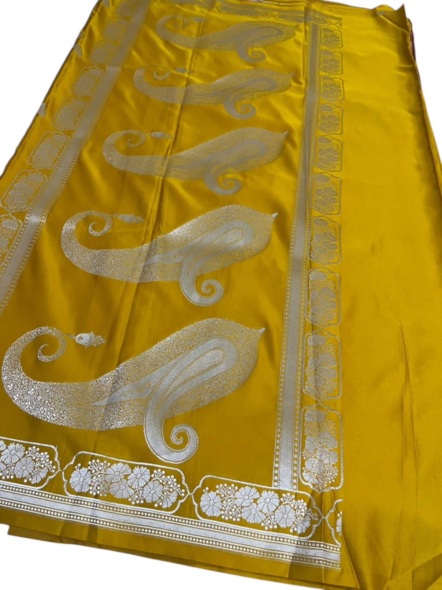 Southloom Satin Banarasi Silk Saree with Woven Work on Body And Borders In Yellow