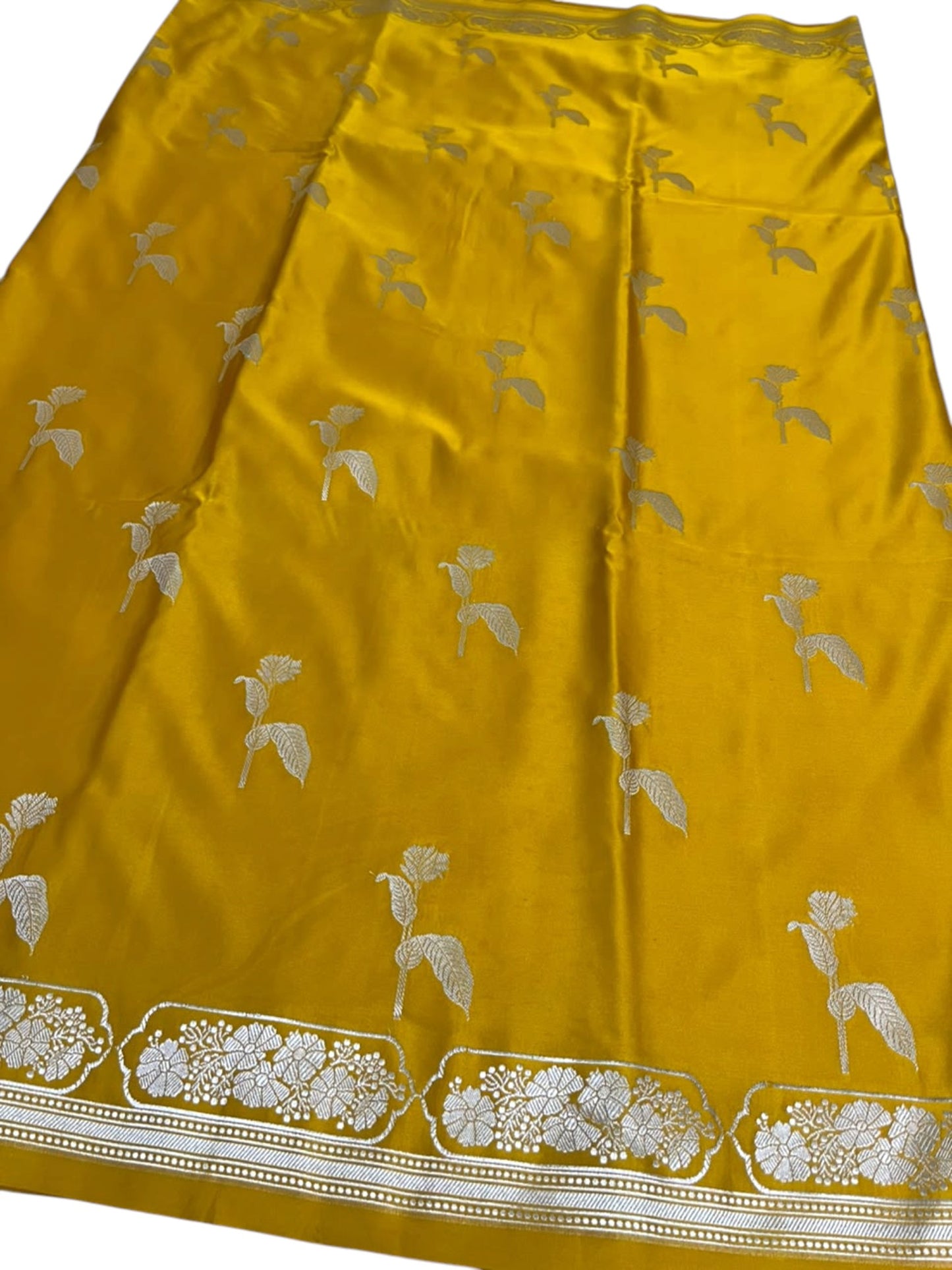 Southloom Satin Banarasi Silk Saree with Woven Work on Body And Borders In Yellow