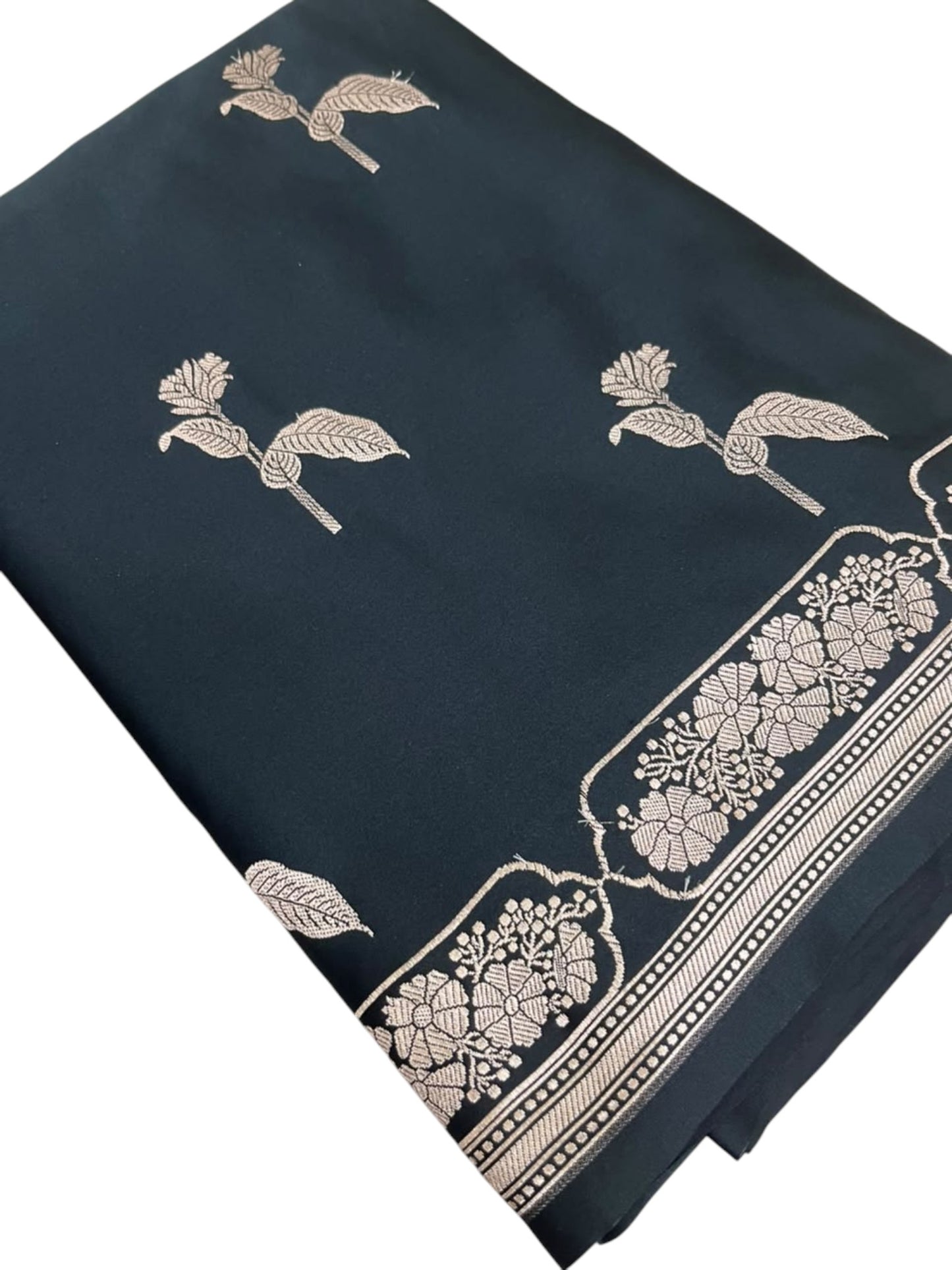 Southloom Satin Banarasi Silk Saree with Woven Work on Body And Borders In Black