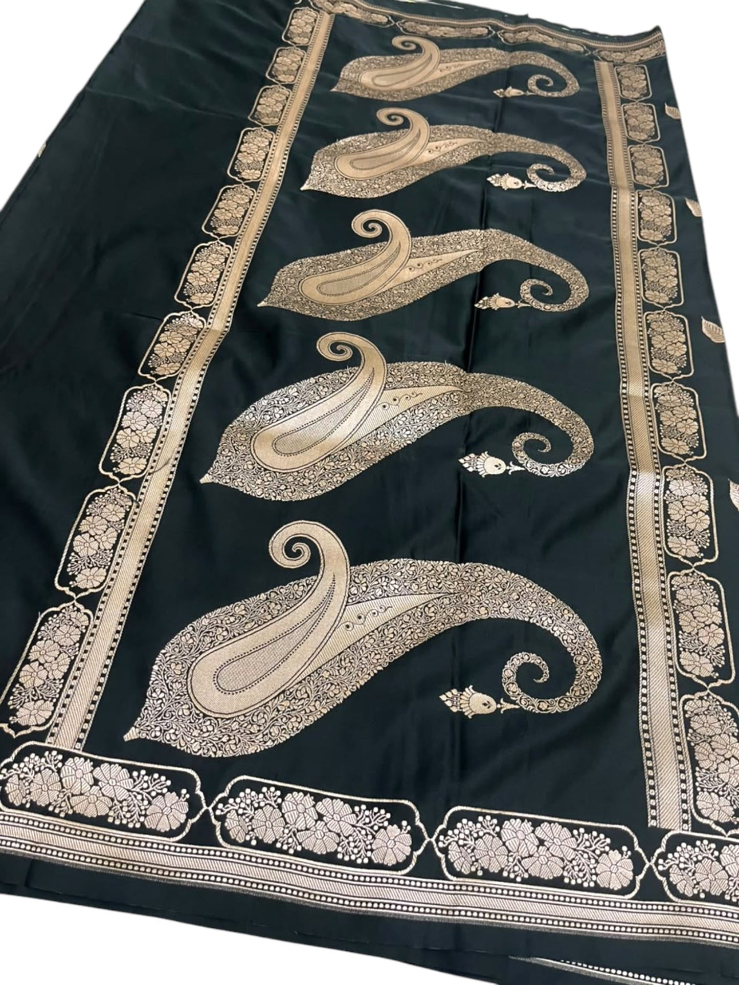 Southloom Satin Banarasi Silk Saree with Woven Work on Body And Borders In Black