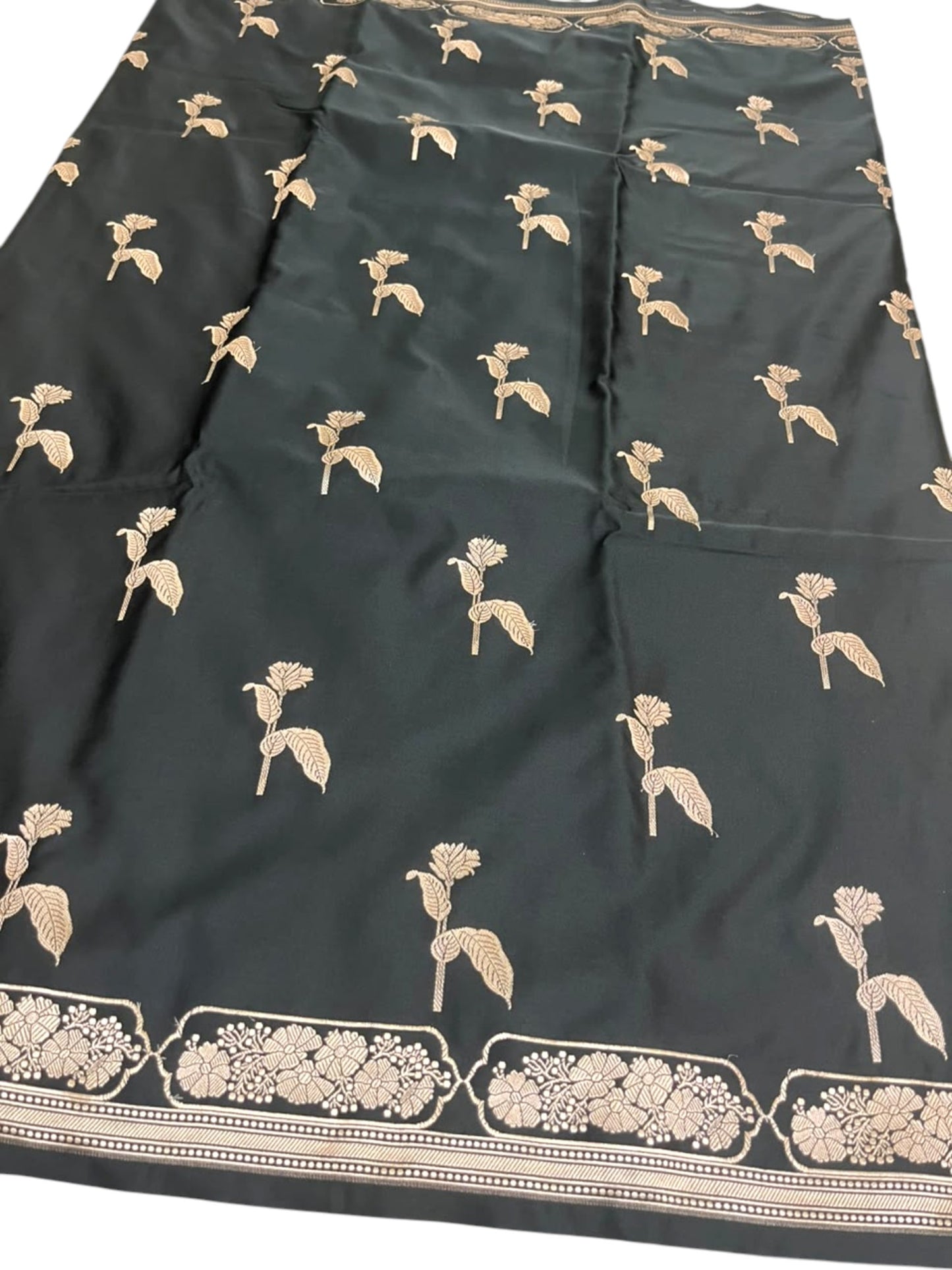 Southloom Satin Banarasi Silk Saree with Woven Work on Body And Borders In Black