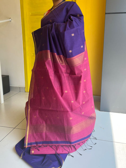 Purple and Pink Maheshwari Cotton Saree SL174