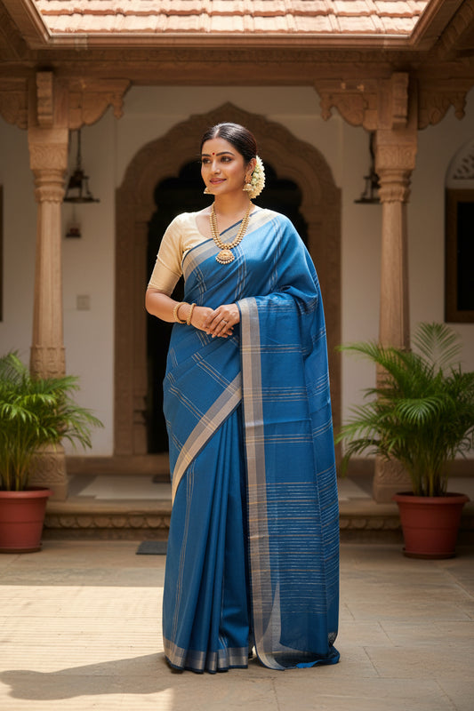 Blue Semi Tussar Saree SL237