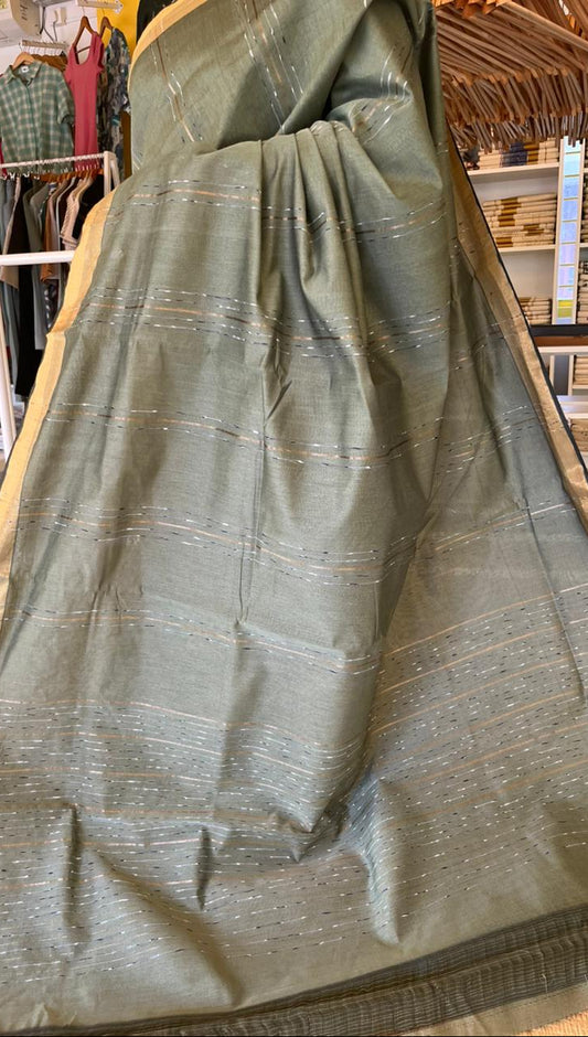 Green Semi Tussar Saree SL237