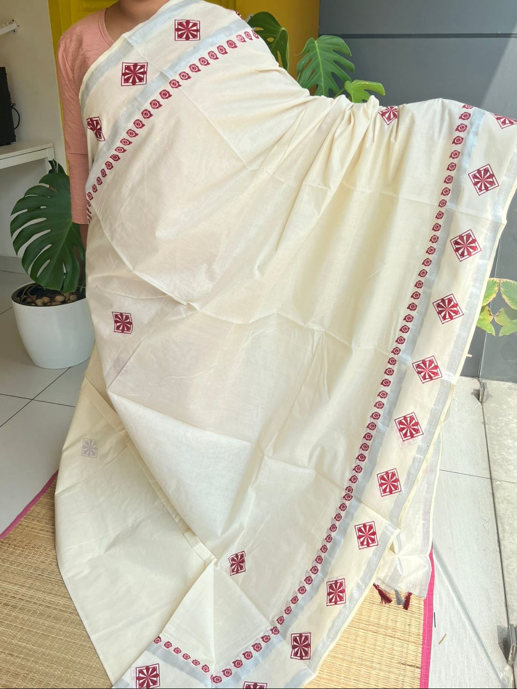 Kerala Cotton Maroon Saree SL178