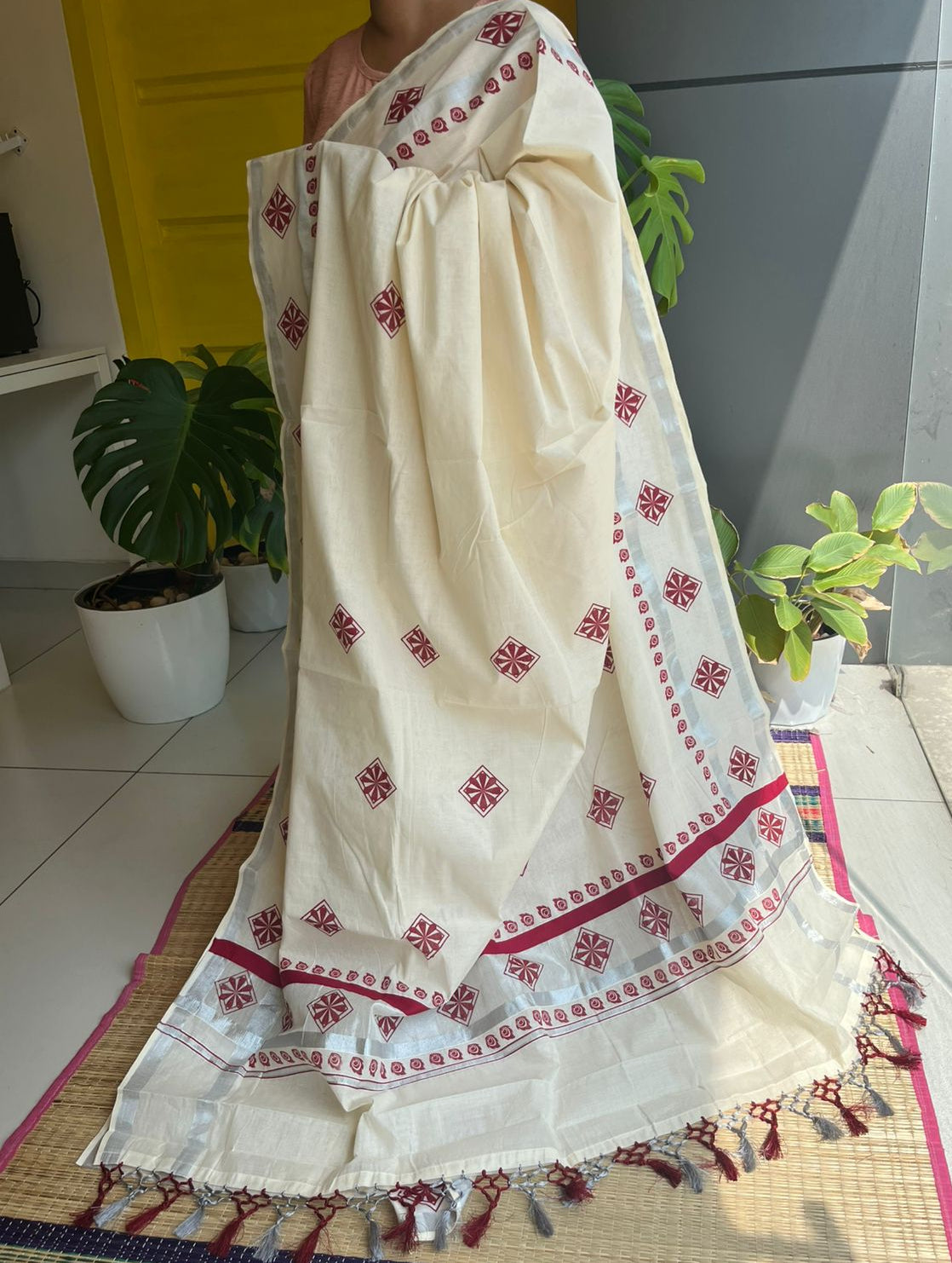 Kerala Cotton Maroon Saree SL178