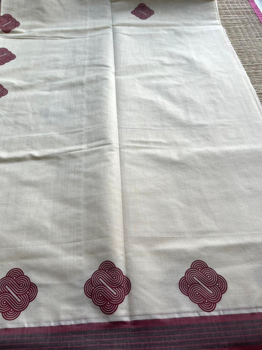 Kerala Cotton Maroon Colour Printed Saree SL177
