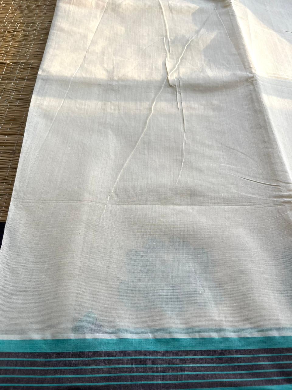 Kerala Cotton Turquoise Colour Printed Saree SL177