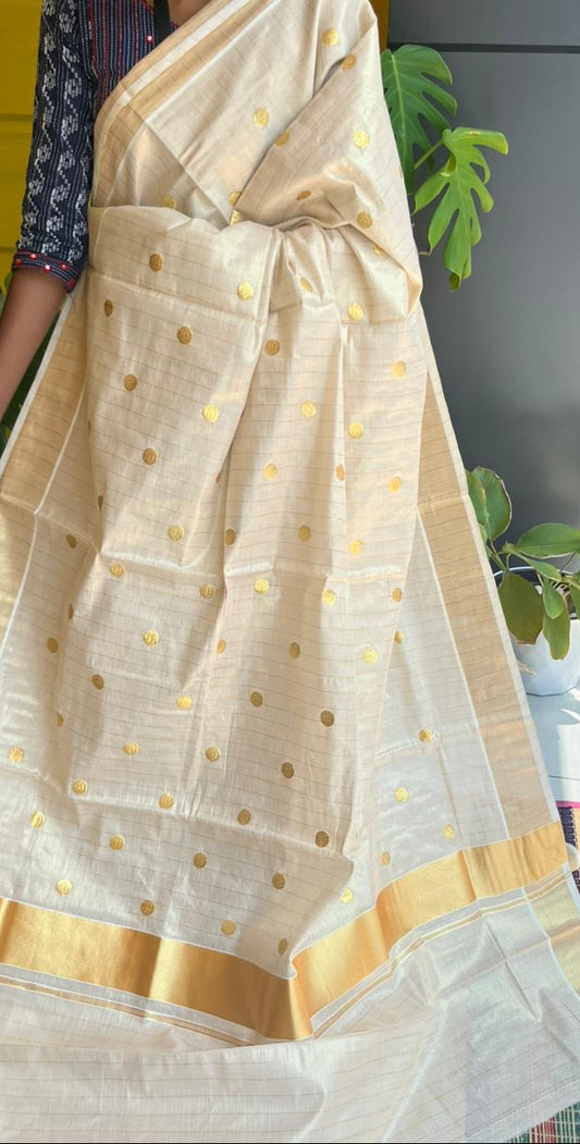 Kerala Tissue  Polka Saree With Stripes on Body SL247