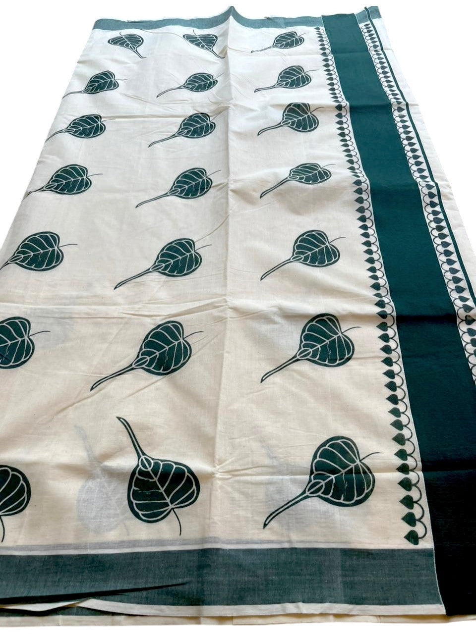 Kerala Cotton Bottle Green  Colour Printed Saree SL177