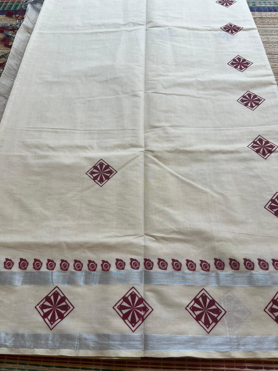 Kerala Cotton Maroon Saree SL178