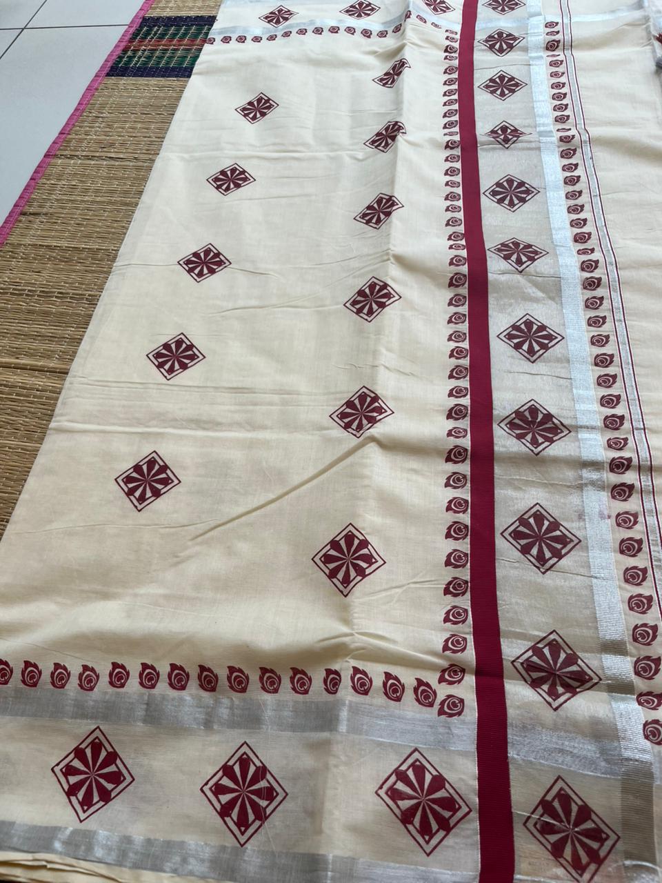 Kerala Cotton Maroon Saree SL178