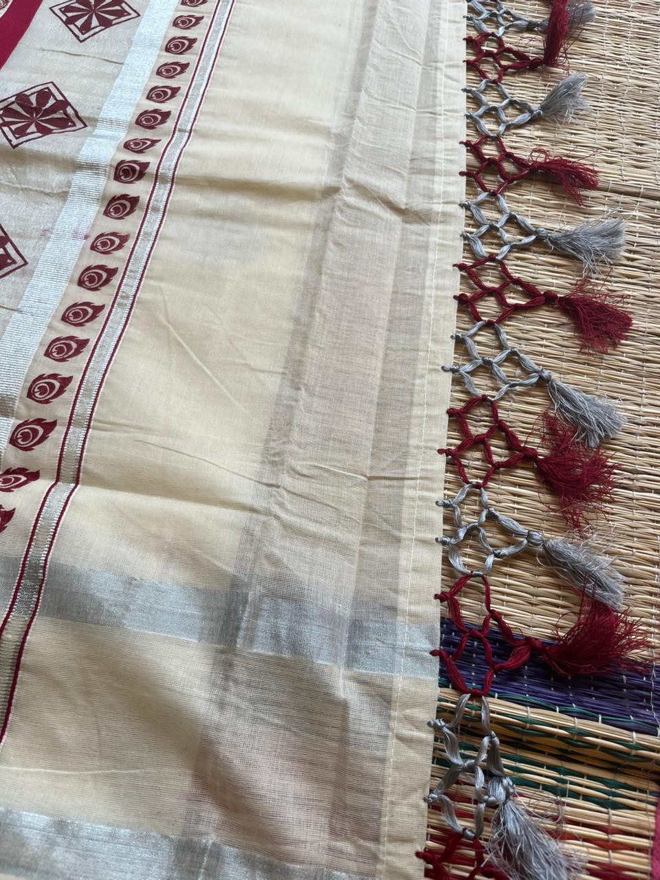 Kerala Cotton Maroon Saree SL178