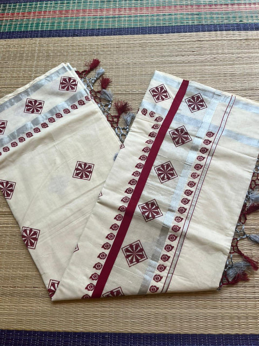 Kerala Cotton Maroon Saree SL178