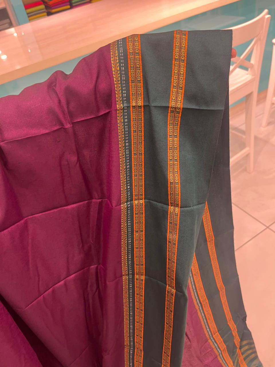 Southloom Gadwal Border Cotton Base Narayanpet Saree with in Purple and Green SL265