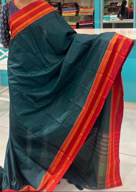 Southloom Gadwal Border Cotton Base Narayanpet Saree with in Green and Red SL265