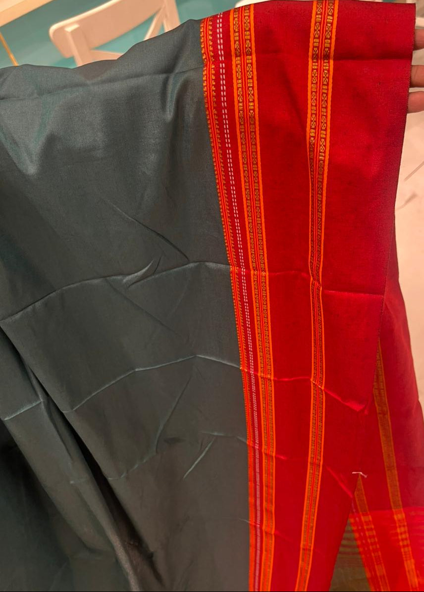 Southloom Gadwal Border Cotton Base Narayanpet Saree with in Green and Red SL265